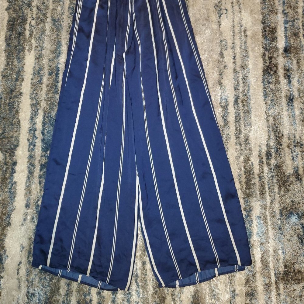 FOREVER 21 Satin blue-and-white striped jumpsuit || sz Sm GUC - Picture 7 of 13